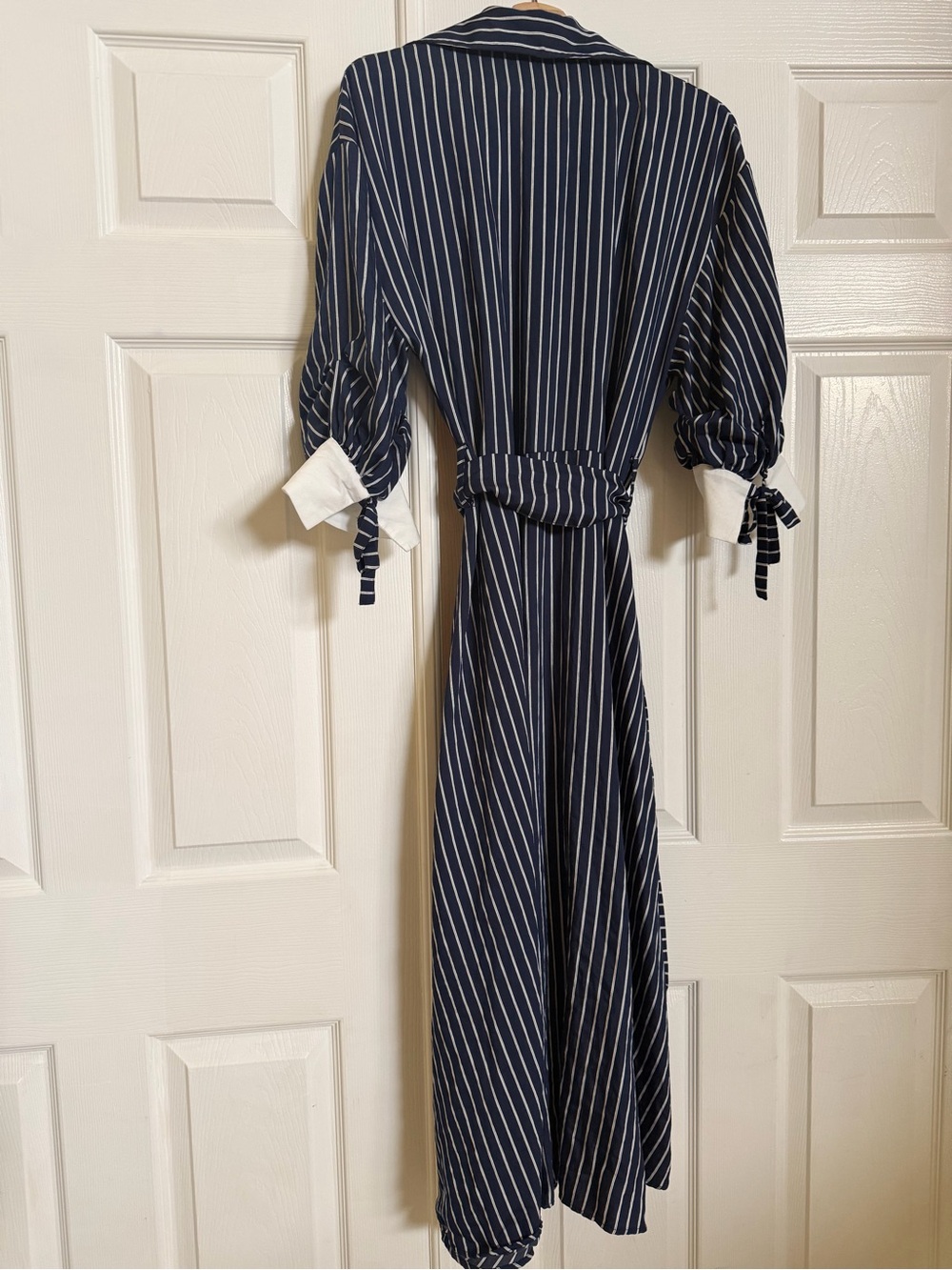 Zara Navy and White Striped Midi Shirt Dress with Belt - Picture 12 of 12